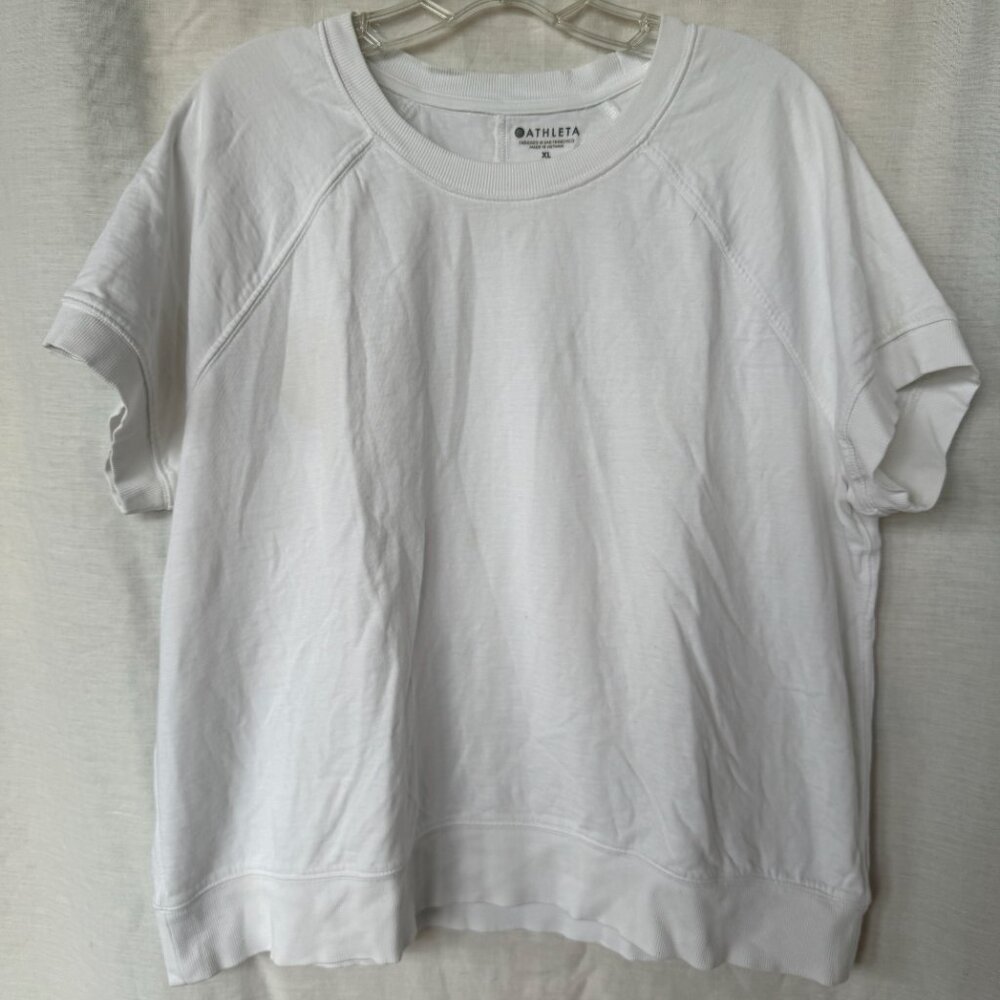 Athleta Short Sleeve Sundown Sweatshirt Tee WHITE